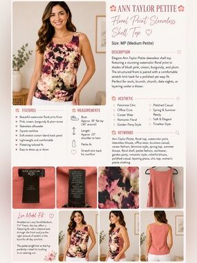Ann Taylor Multicolor Floral-Abstract Shell Top in Pink, Purple, Cream, Gold